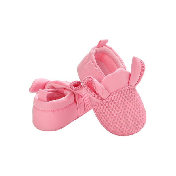Cute Big Bow Baby Girls Toddler Anti-Slip Baby Shoes Soft Sole First Walker Footwear Rose Red 12cm